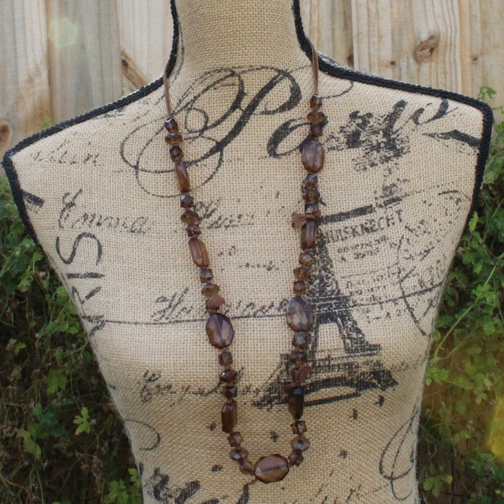 3/$10 LONG BROWN RIBBON BEAD NECKLACE